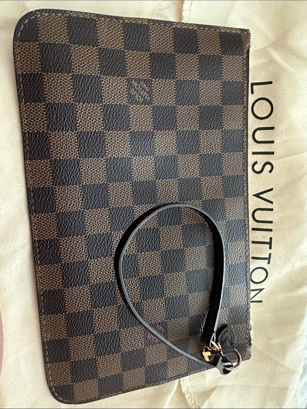 Louis Vuitton Brown Damier Wristlet Pouch with Gold Hardware